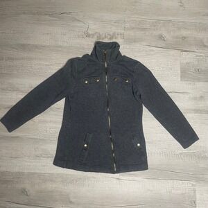 Lauren Ralph Lauren Women Med Gray Full Zip Cotton Cardigan Sweater Mock Neck